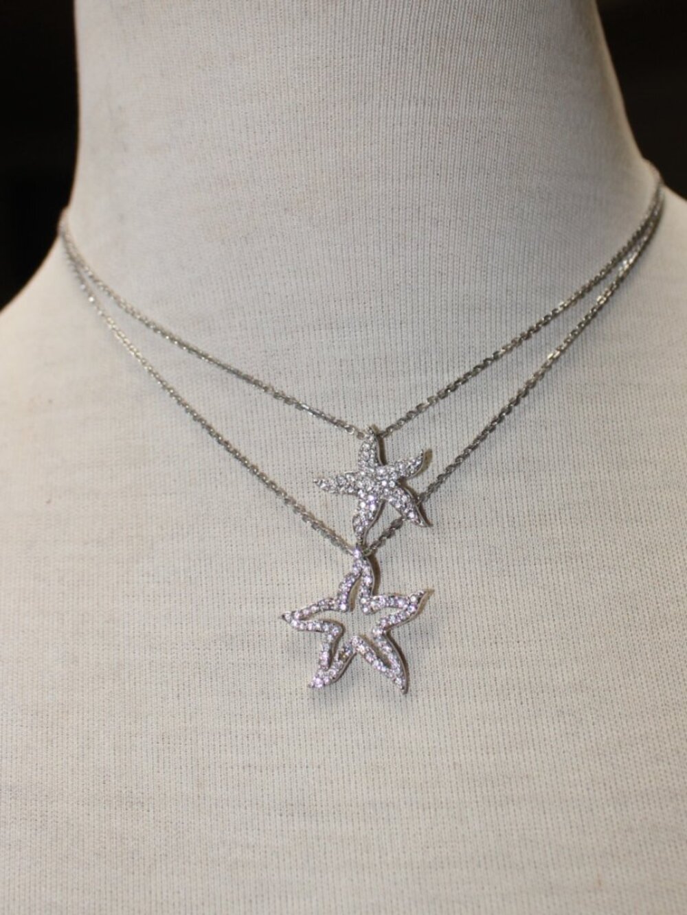 Swarovski Holly Starfish Crystal Necklace Stamped Sterling Silver Double Stand